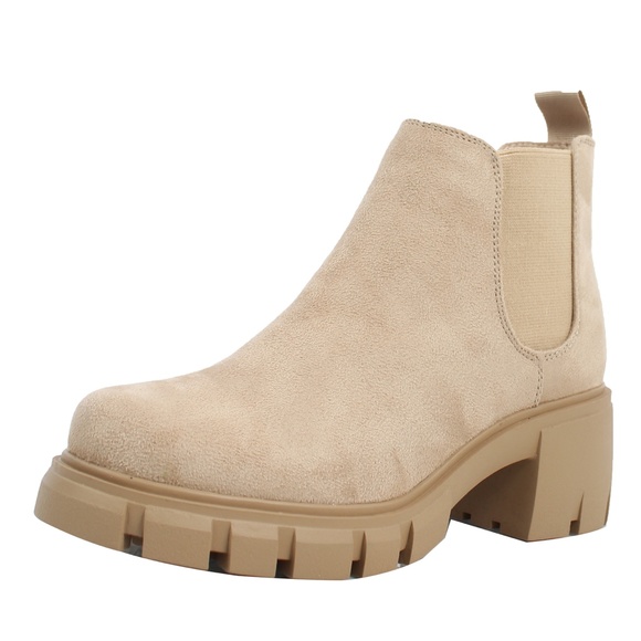 Shoes - Light Wheat Faux Suede Chelsea Pull On Lug Ankle Boots